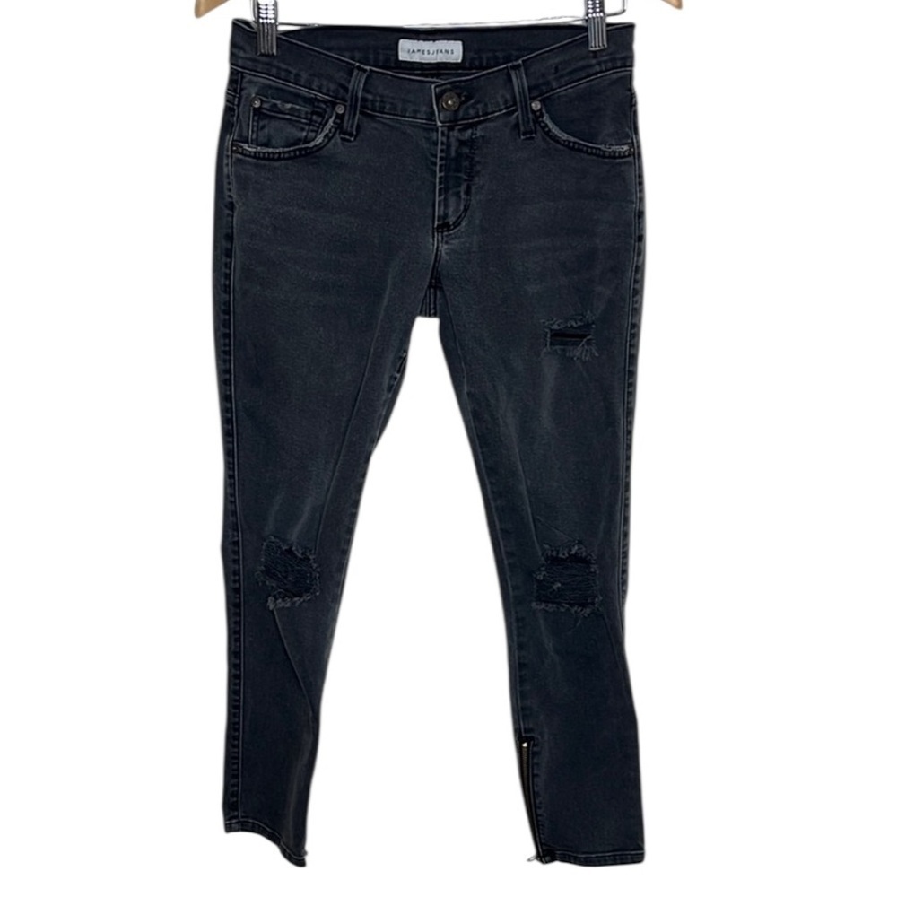 James Jeans Dylan Vintage Black Skinny Distressed Jeans Women Size 26